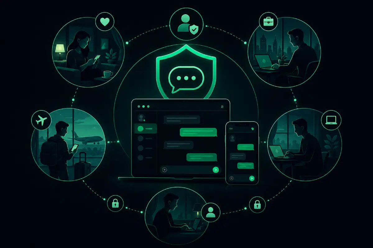 People using private one-to-one web chat in everyday situations